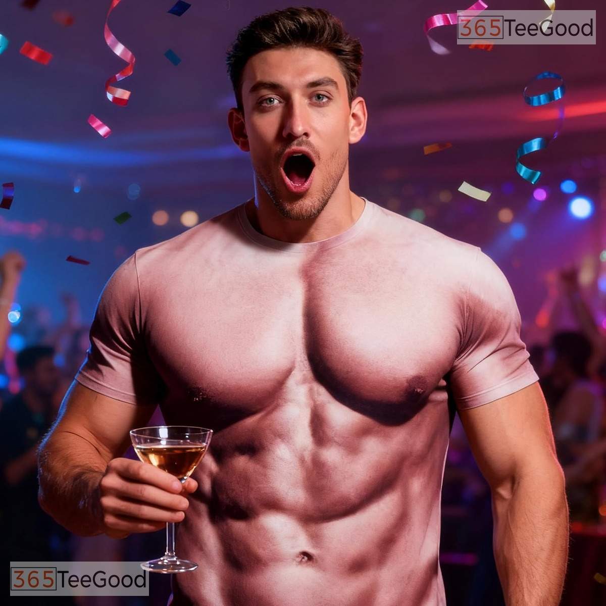 Beige Fake Abs Muscle Chest Funny 3D Graphic Printed Casual Unisex Tee Shirt