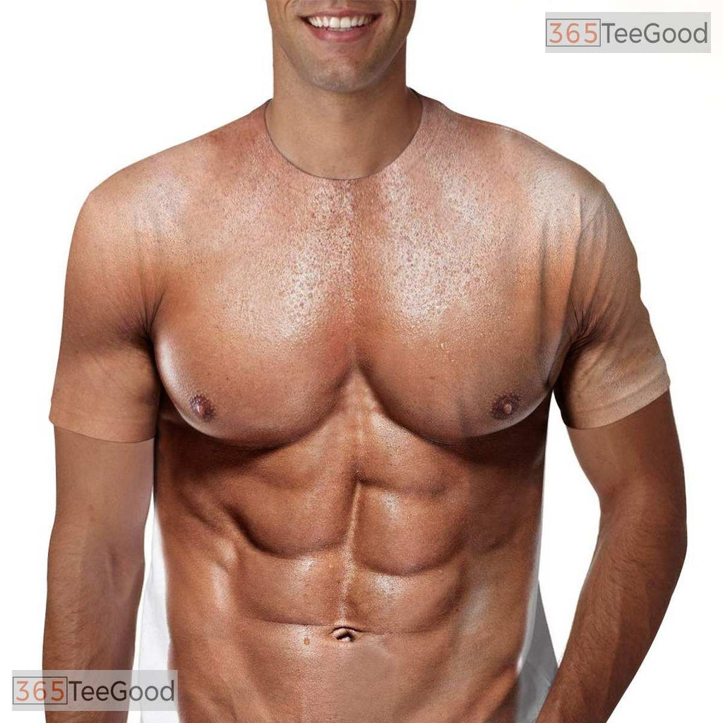 Brown Fake Abs Muscle Chest Costume Novelty 3D Printed Casual Unisex T-Shirts