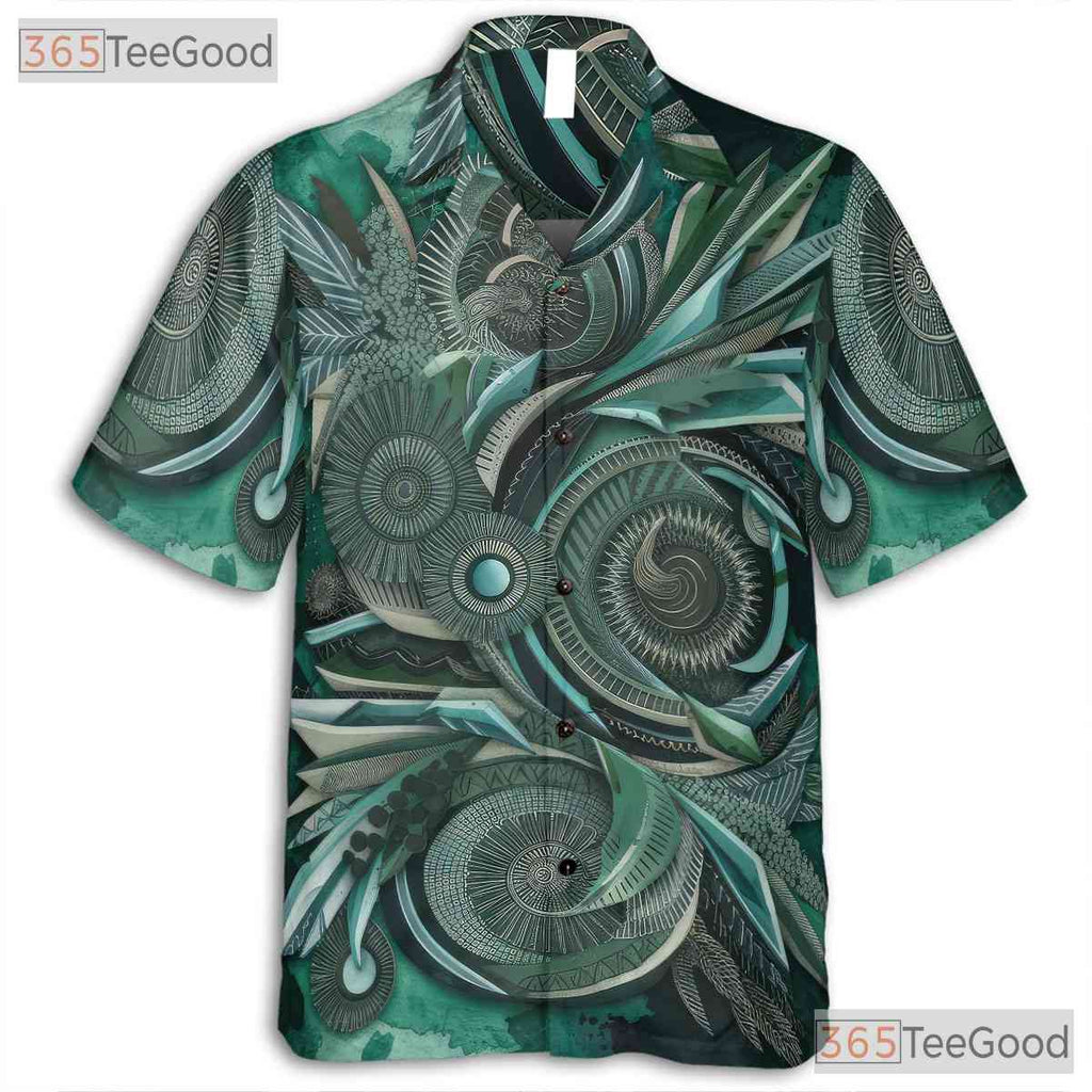 Abstract Ethnic Tribal Batik Green Aloha Hawaiian Tee Unisex Summer Beach Top