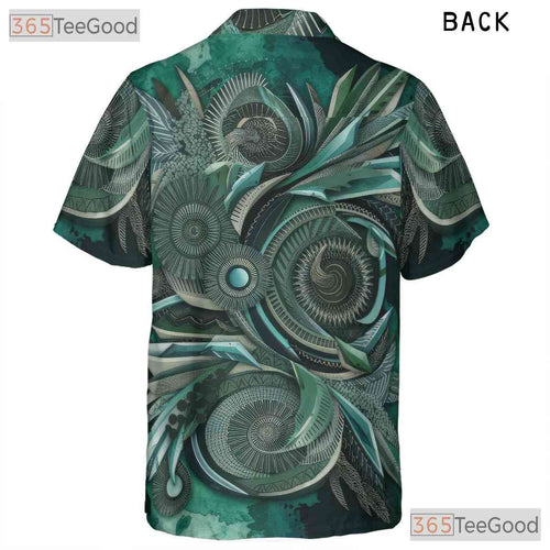 Abstract Ethnic Tribal Batik Green Aloha Hawaiian Tee Unisex Summer Beach Top