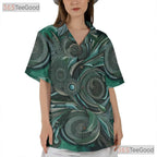 Abstract Ethnic Tribal Batik Green Aloha Hawaiian Tee Unisex Summer Beach Top
