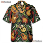 Acoustic Electric Guitar Palm Leaves Tropical Music Hawaiian Tee Unisex Top
