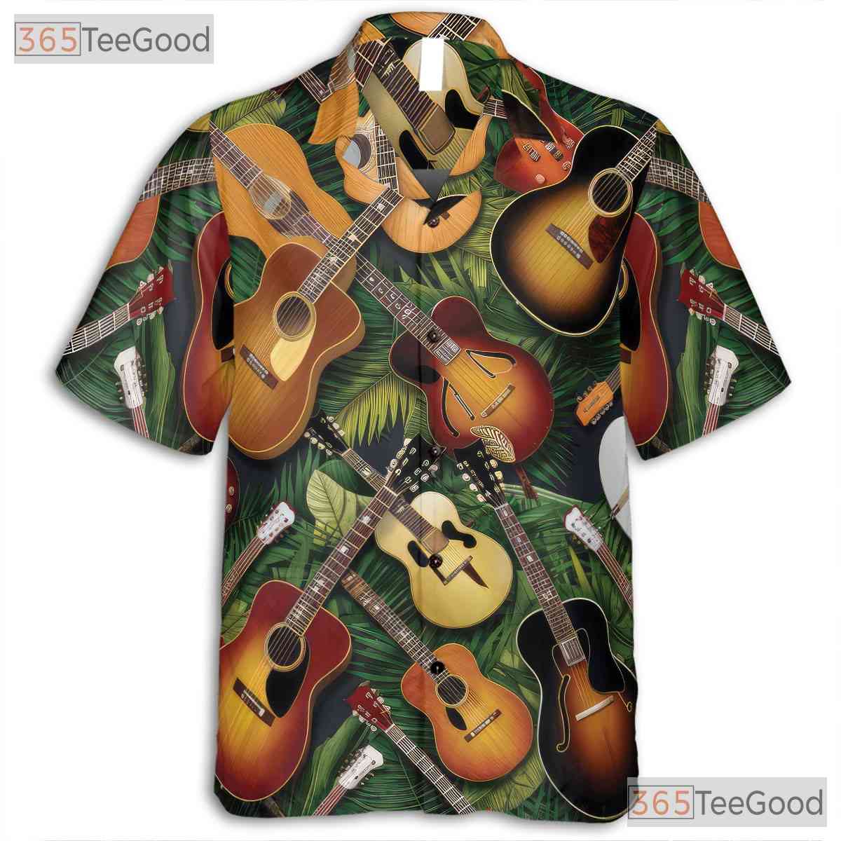 Acoustic Electric Guitar Palm Leaves Tropical Music Hawaiian Tee Unisex Top