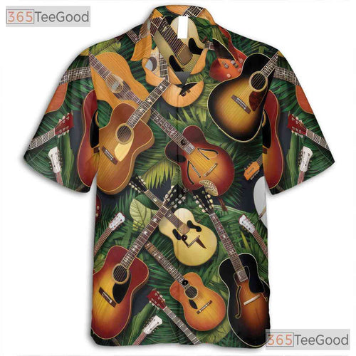 Acoustic Electric Guitar Palm Leaves Tropical Music Hawaiian Tee Unisex Top
