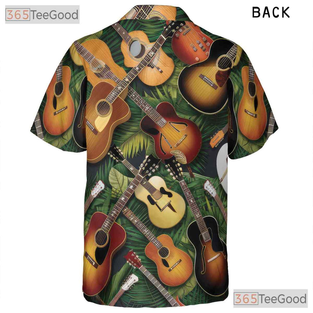 Acoustic Electric Guitar Palm Leaves Tropical Music Hawaiian Tee Unisex Top