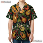 Acoustic Electric Guitar Palm Leaves Tropical Music Hawaiian Tee Unisex Top