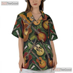 Acoustic Electric Guitar Palm Leaves Tropical Music Hawaiian Tee Unisex Top