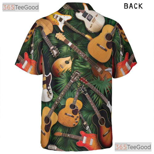 Acoustic Electric Guitar Tropical Palm Leaves Music Hawaiian Shirt Unisex