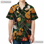 Acoustic Electric Guitar Tropical Palm Leaves Music Hawaiian Shirt Unisex