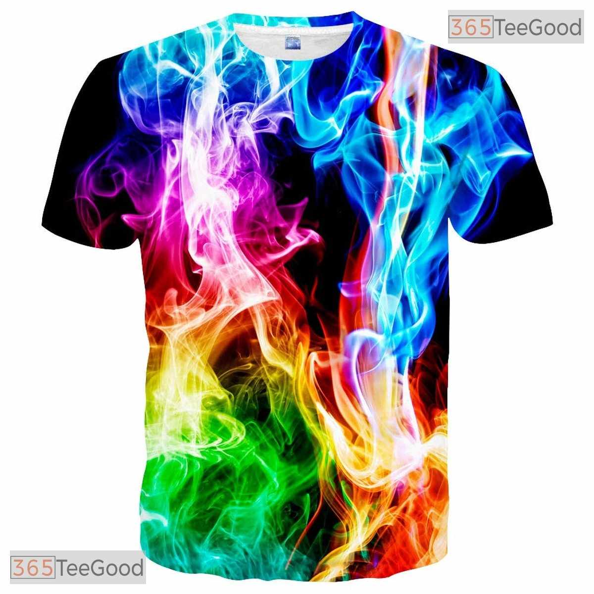 Vibrant Colorful Smoke Effect Graphic 3D Printed Casual Unisex T-Shirt Tops