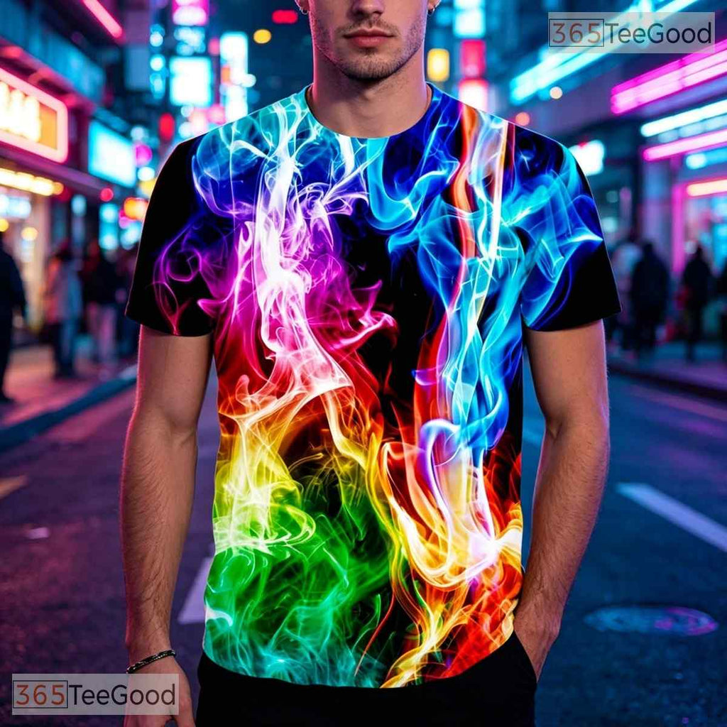 Vibrant Colorful Smoke Effect Graphic 3D Printed Casual Unisex T-Shirt Tops