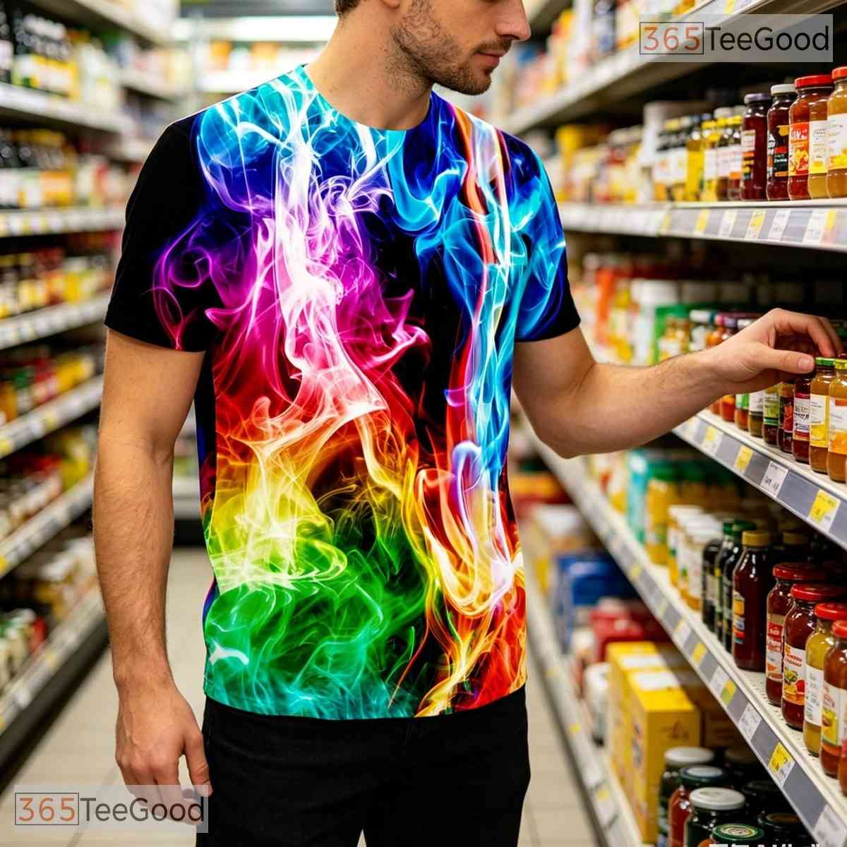 Vibrant Colorful Smoke Effect Graphic 3D Printed Casual Unisex T-Shirt Tops