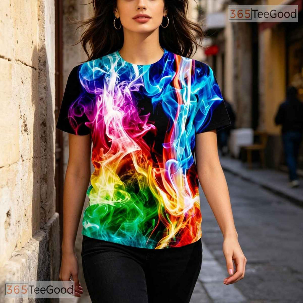 Vibrant Colorful Smoke Effect Graphic 3D Printed Casual Unisex T-Shirt Tops