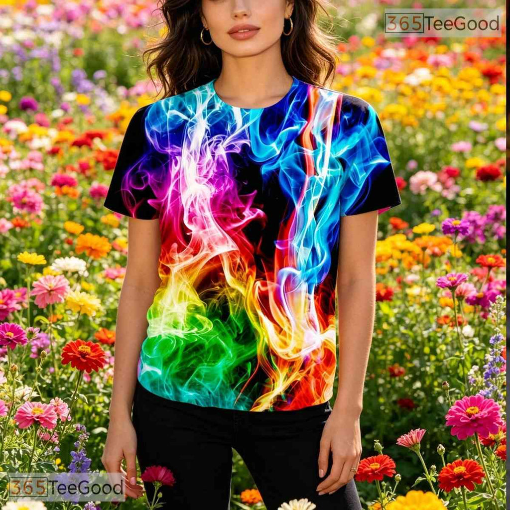 Vibrant Colorful Smoke Effect Graphic 3D Printed Casual Unisex T-Shirt Tops