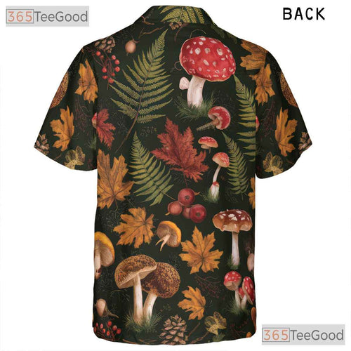 Adult Botanical Mushroom Hawaiian Tee - Fungi Fern Forest Tropical Shirt