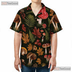 Adult Botanical Mushroom Hawaiian Tee - Fungi Fern Forest Tropical Shirt