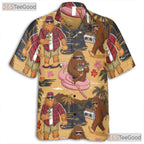 Adult Funny Bigfoot Hawaiian Tee - Camping Sasquatch Tropical Beachwear Shirt