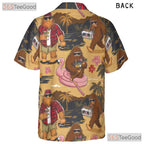 Adult Funny Bigfoot Hawaiian Tee - Camping Sasquatch Tropical Beachwear Shirt