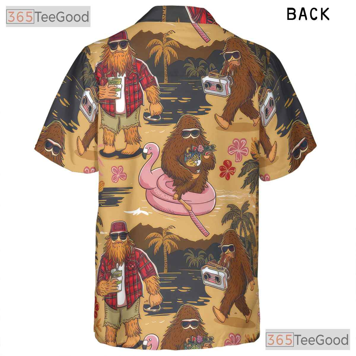 Adult Funny Bigfoot Hawaiian Tee - Camping Sasquatch Tropical Beachwear Shirt