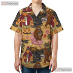 Adult Funny Bigfoot Hawaiian Tee - Camping Sasquatch Tropical Beachwear Shirt