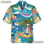 Adult Funny UFO Alien Hawaiian Tee - Surfing Beach Aloha Tropical Shirt
