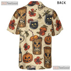 Adult Halloween Tiki Hawaiian Tee - Spooky Horror Cocktail Beachwear Shirt