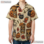 Adult Halloween Tiki Hawaiian Tee - Spooky Horror Cocktail Beachwear Shirt
