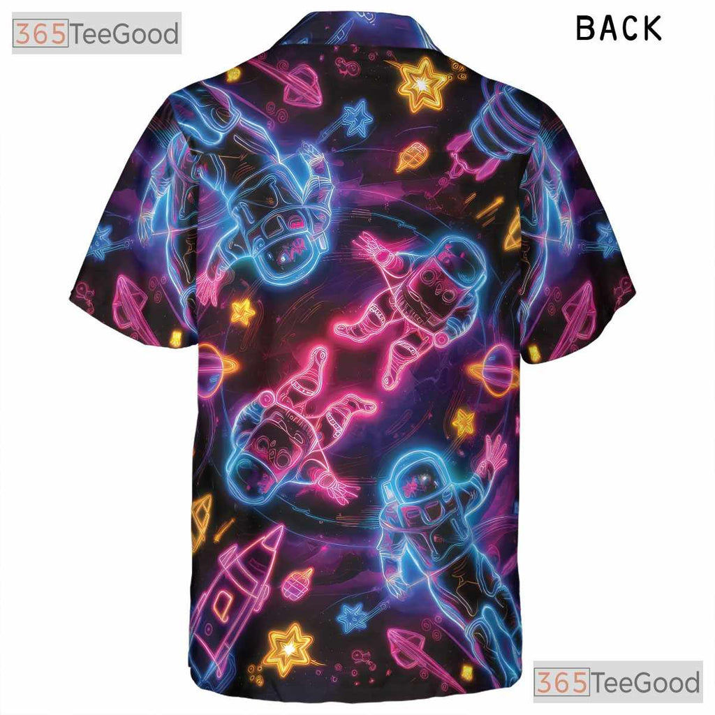Adult Neon Galaxy Hawaiian Tee - Retro Astronaut Space Vaporwave Aesthetic