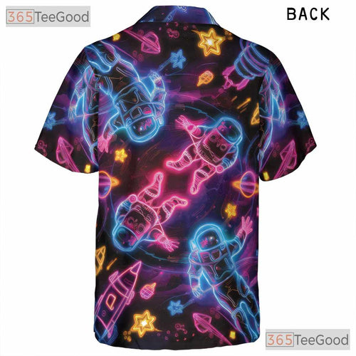 Adult Neon Galaxy Hawaiian Tee - Retro Astronaut Space Vaporwave Aesthetic