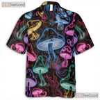 Adult Neon Psychedelic Mushroom Hawaiian Tee - Glow Festival Tropical Shirt