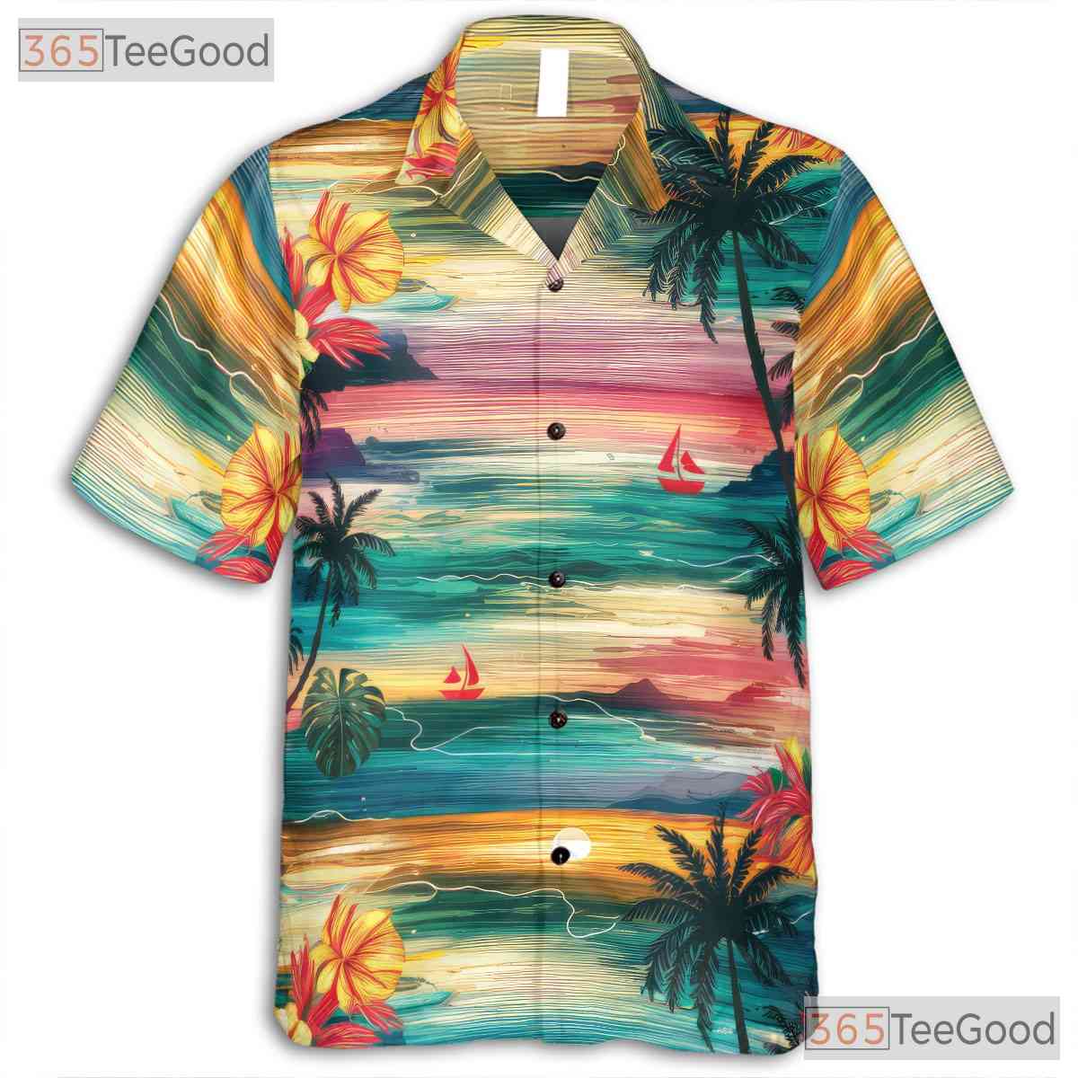 Adult Palm Tree Hawaiian Shirt - Watercolor Tropical Tee Casual Home Style