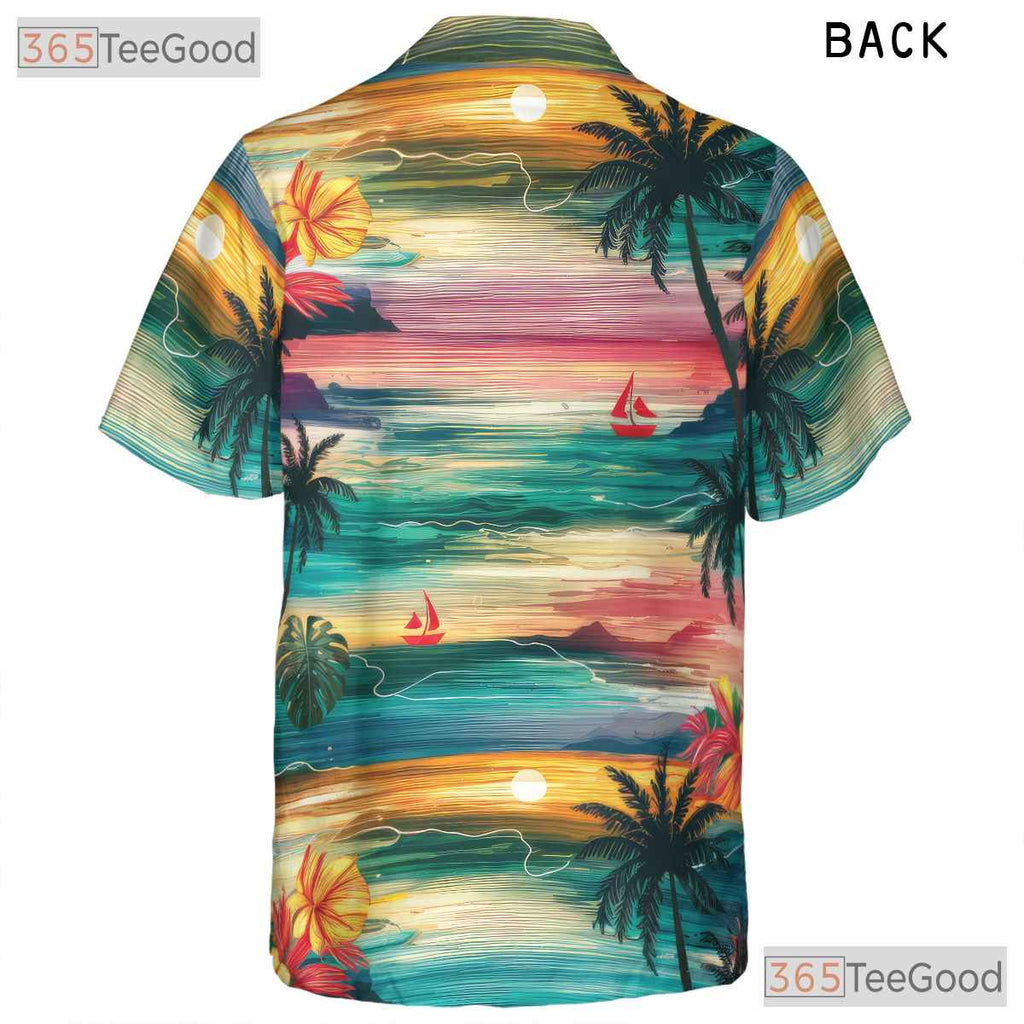 Adult Palm Tree Hawaiian Shirt - Watercolor Tropical Tee Casual Home Style