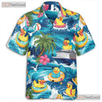 Adult Rubber Duck Hawaiian Shirt - Tropical Cruise Palm Tree Print Vacation Tee