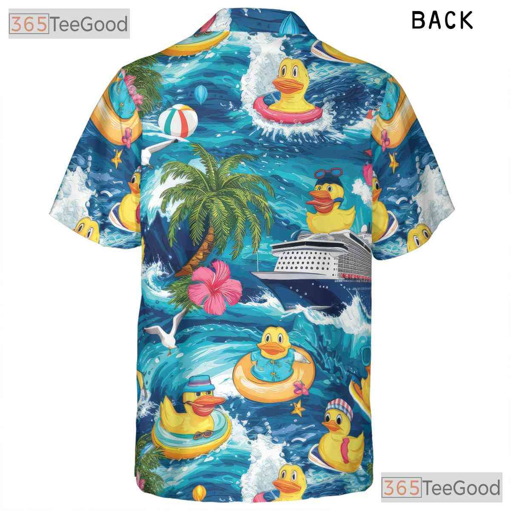 Adult Rubber Duck Hawaiian Shirt - Tropical Cruise Palm Tree Print Vacation Tee