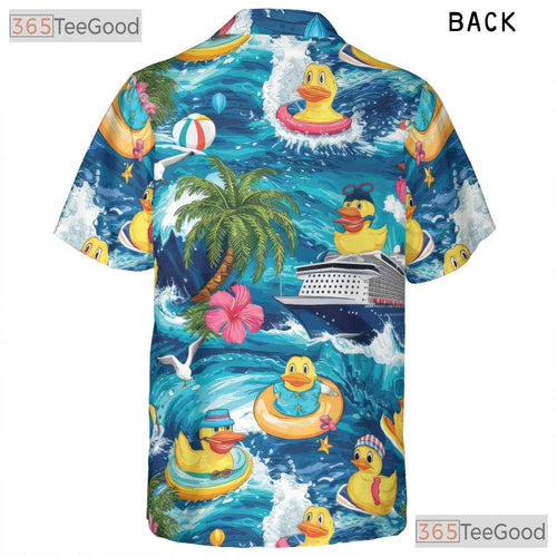 Adult Rubber Duck Hawaiian Shirt - Tropical Cruise Palm Tree Print Vacation Tee