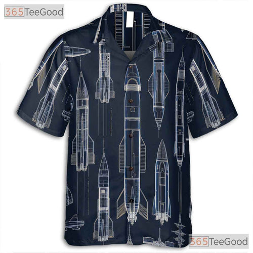 Adult Space Shuttle Hawaiian Shirt - Rocket Sci-Fi Futuristic Galaxy Tee