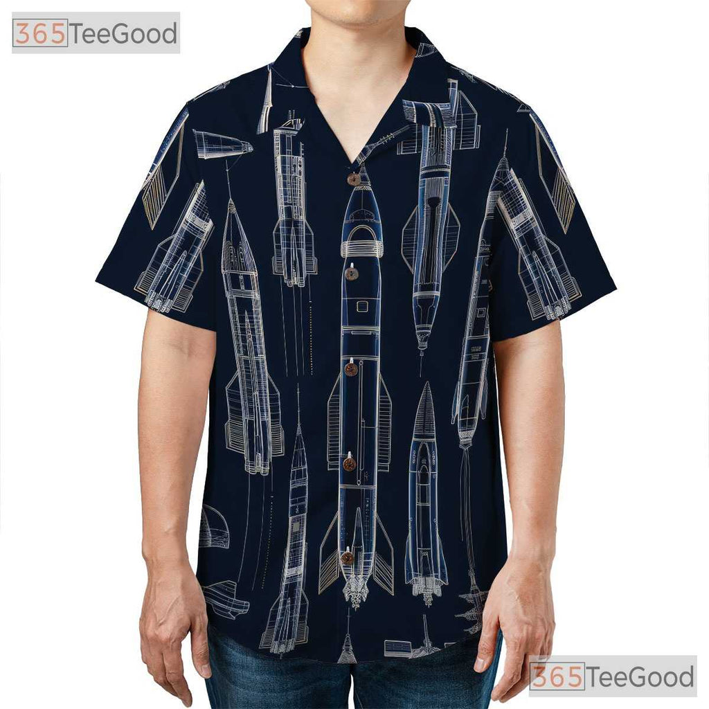 Adult Space Shuttle Hawaiian Shirt - Rocket Sci-Fi Futuristic Galaxy Tee