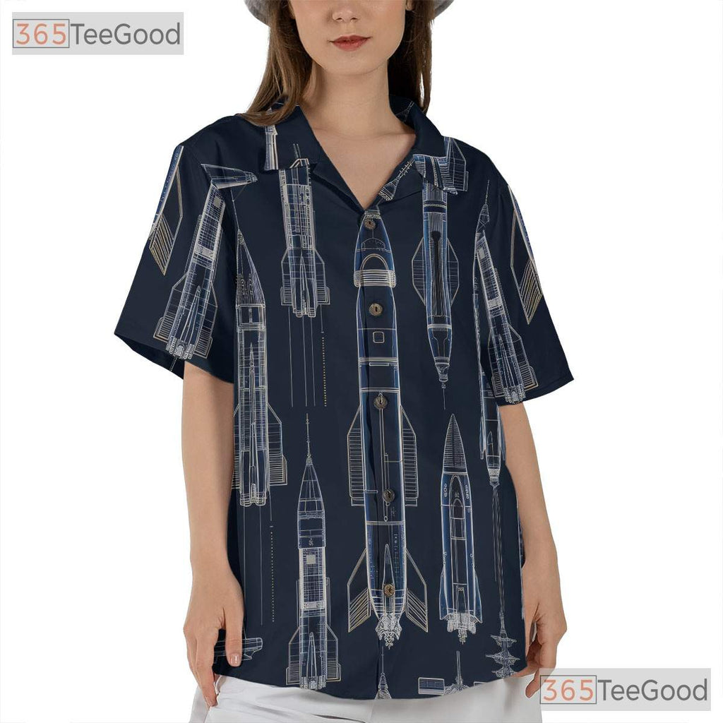 Adult Space Shuttle Hawaiian Shirt - Rocket Sci-Fi Futuristic Galaxy Tee