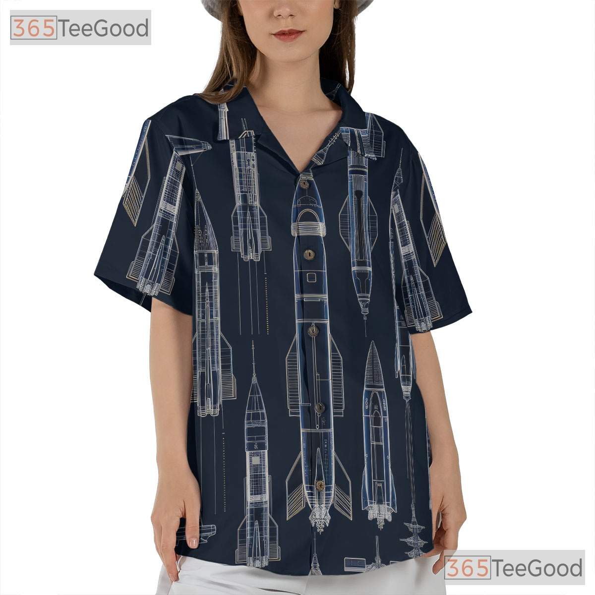 Adult Space Shuttle Hawaiian Shirt - Rocket Sci-Fi Futuristic Galaxy Tee