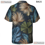 Adult Tropical Palm Leaves Hawaiian Tee - Dark Navy Summer Fashion Aloha Shirt