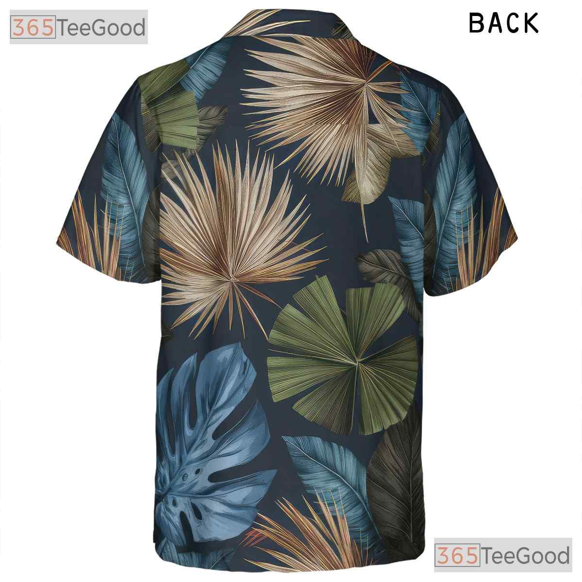 Adult Tropical Palm Leaves Hawaiian Tee - Dark Navy Summer Fashion Aloha Shirt