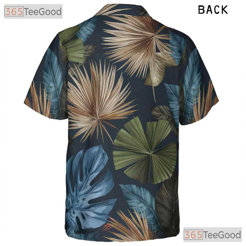 Adult Tropical Palm Leaves Hawaiian Tee - Dark Navy Summer Fashion Aloha Shirt
