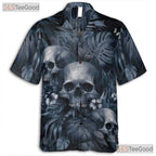 Adult Vintage Gothic Skull Hawaiian Tee - Punk Rock Dark Floral Beachwear