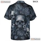 Adult Vintage Gothic Skull Hawaiian Tee - Punk Rock Dark Floral Beachwear
