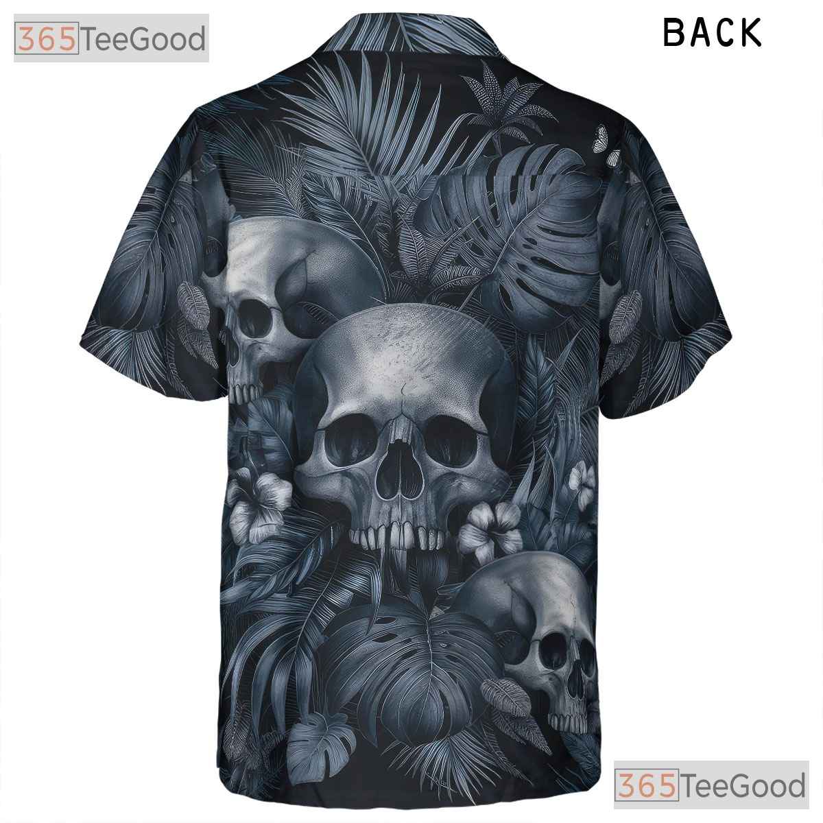 Adult Vintage Gothic Skull Hawaiian Tee - Punk Rock Dark Floral Beachwear