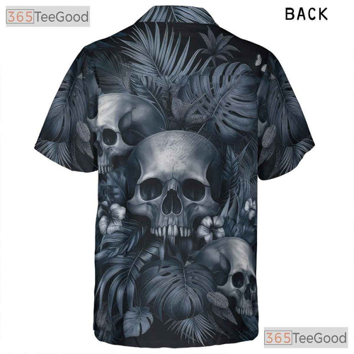 Adult Vintage Gothic Skull Hawaiian Tee - Punk Rock Dark Floral Beachwear