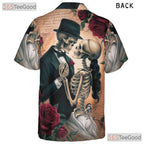 Adult Vintage Gothic Skull Hawaiian Tee - Skeleton Rose Romantic Dark Look