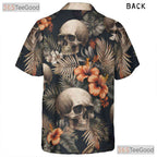 Adult Vintage Skull Floral Hawaiian Tee - Gothic Dark Summer Aloha Style