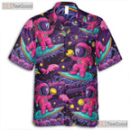 Adult Vintage Space Hawaiian Tee - Astronaut Surf Planets Sci-Fi Style Shirt