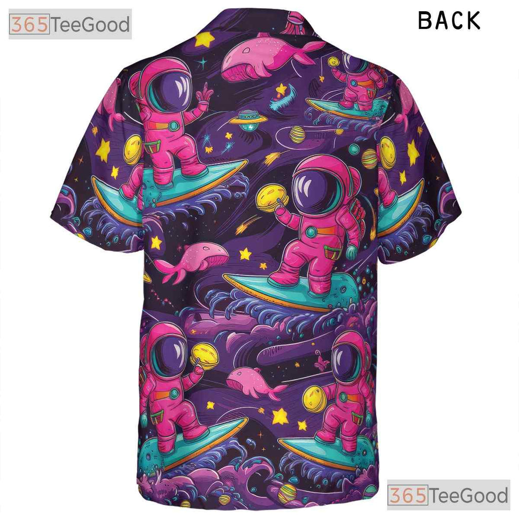 Adult Vintage Space Hawaiian Tee - Astronaut Surf Planets Sci-Fi Style Shirt